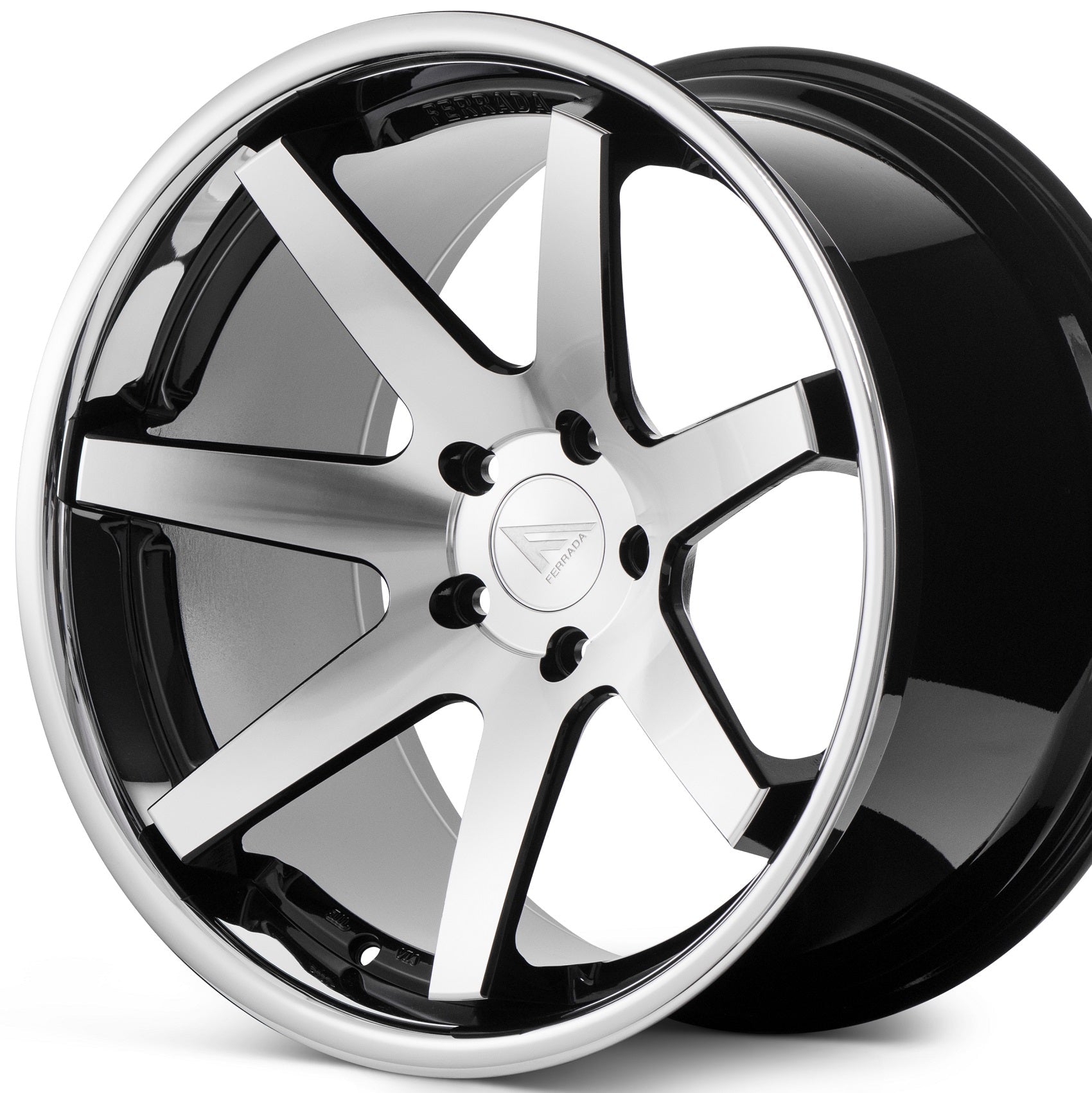 22" (Full Staggered Set) Ferrada FR1 22x9.5 22x11 Machine Black w/Chrome Lip Wheels-C-Dub Tech