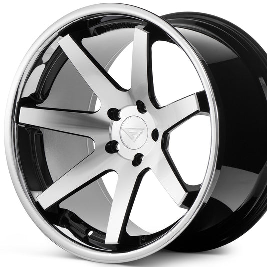 22" (Full Staggered Set) Ferrada FR1 22x9.5 22x11 Machine Black w/Chrome Lip Wheels-C-Dub Tech