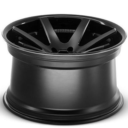 22" (Full Staggered Set) Ferrada FR1 22x9.5 22x11 Matte Black w/Gloss Black Lip Wheels-C-Dub Tech