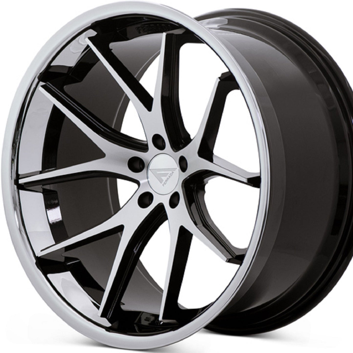 22" (Full Staggered Set) Ferrada FR2 22x9 22x10.5 Machine Black w/Chrome Lip Wheels-C-Dub Tech