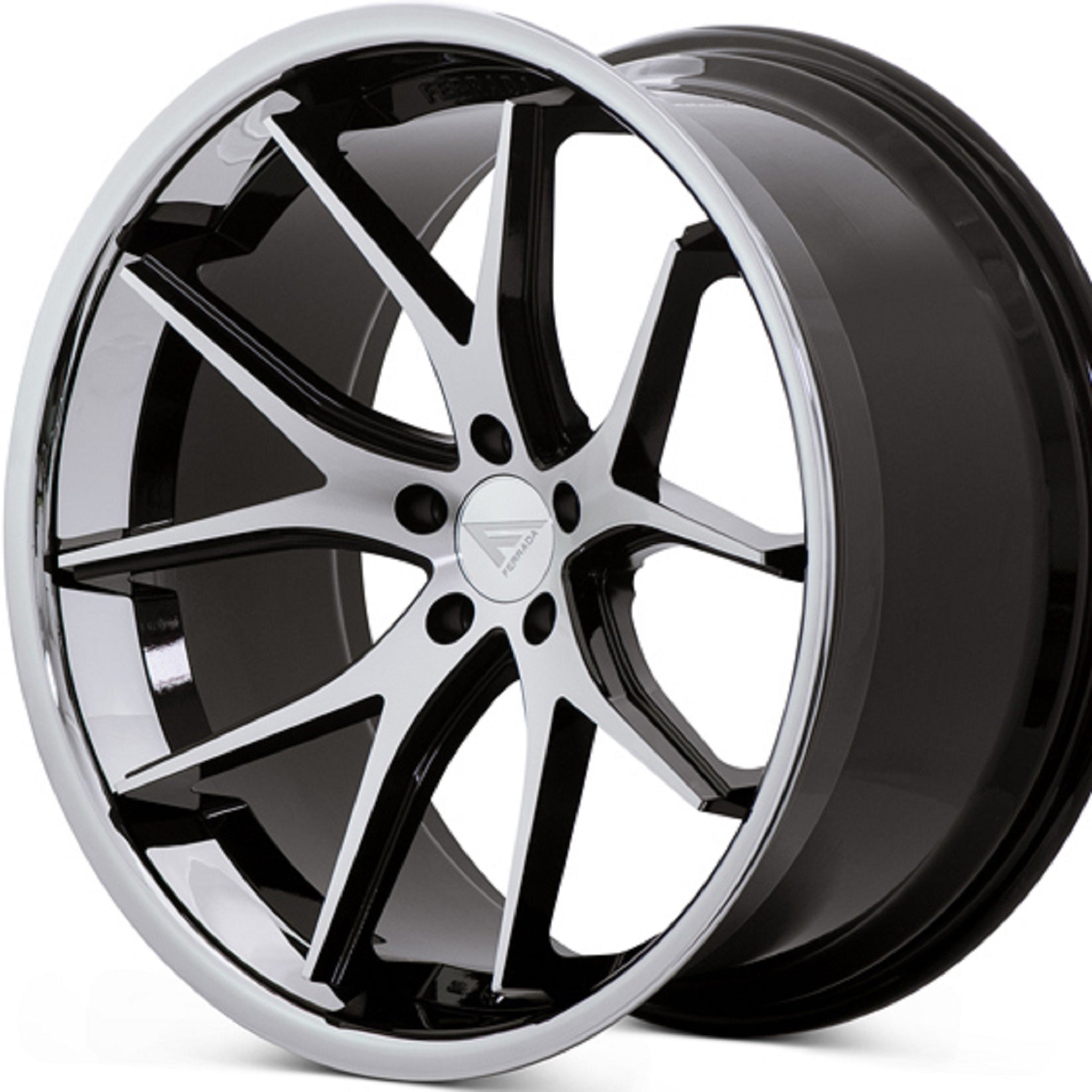 22" (Full Staggered Set) Ferrada FR2 22x9 22x10.5 Machine Black w/Chrome Lip Wheels-C-Dub Tech