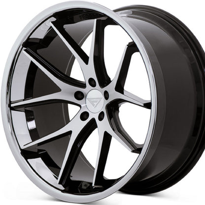 22" (Full Staggered Set) Ferrada FR2 22x9 22x10.5 Machine Black w/Chrome Lip Wheels-C-Dub Tech