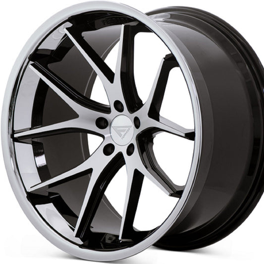 22" (Full Staggered Set) Ferrada FR2 22x9 22x10.5 Machine Black w/Chrome Lip Wheels-C-Dub Tech