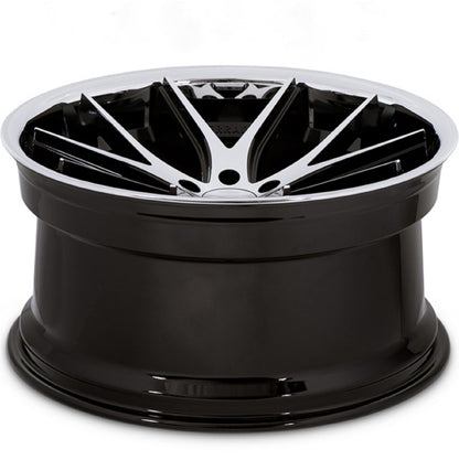 22" (Full Staggered Set) Ferrada FR2 22x9 22x10.5 Machine Black w/Chrome Lip Wheels-C-Dub Tech