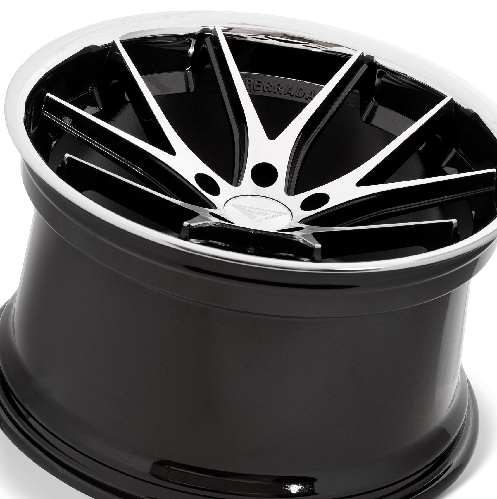 22" (Full Staggered Set) Ferrada FR2 22x9 22x10.5 Machine Black w/Chrome Lip Wheels-C-Dub Tech