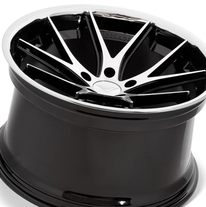 22" (Full Staggered Set) Ferrada FR2 22x9 22x10.5 Machine Black w/Chrome Lip Wheels-C-Dub Tech