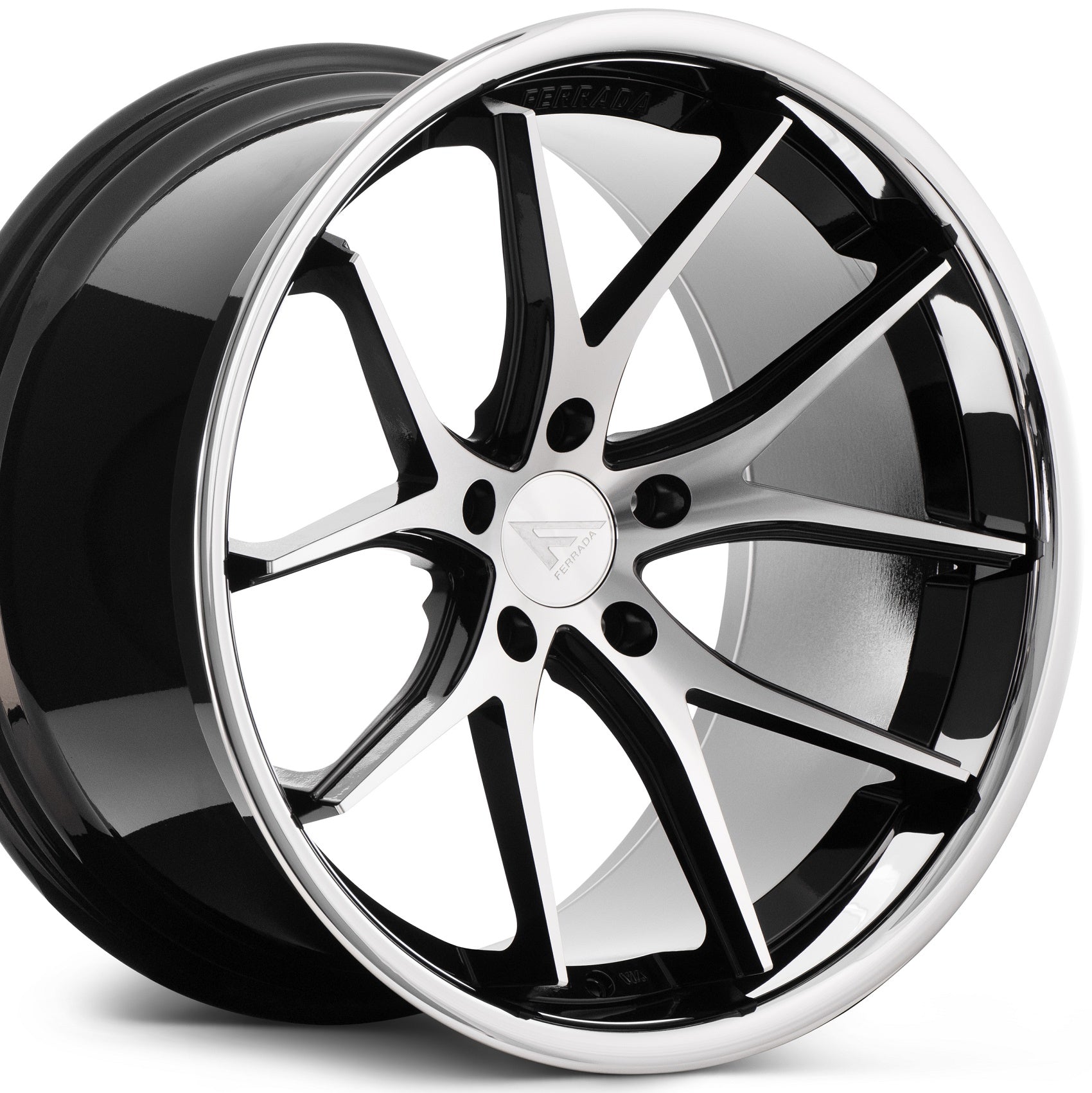 22" (Full Staggered Set) Ferrada FR2 22x9 22x10.5 Machine Black w/Chrome Lip Wheels-C-Dub Tech