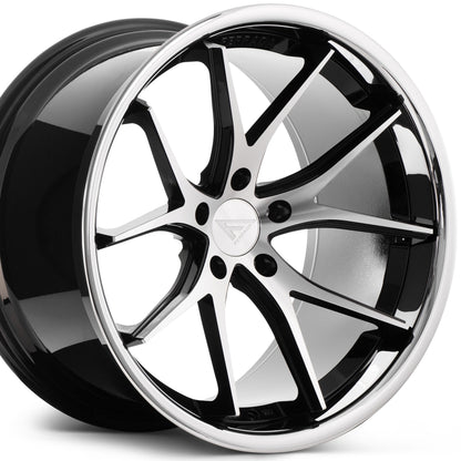 22" (Full Staggered Set) Ferrada FR2 22x9 22x10.5 Machine Black w/Chrome Lip Wheels-C-Dub Tech