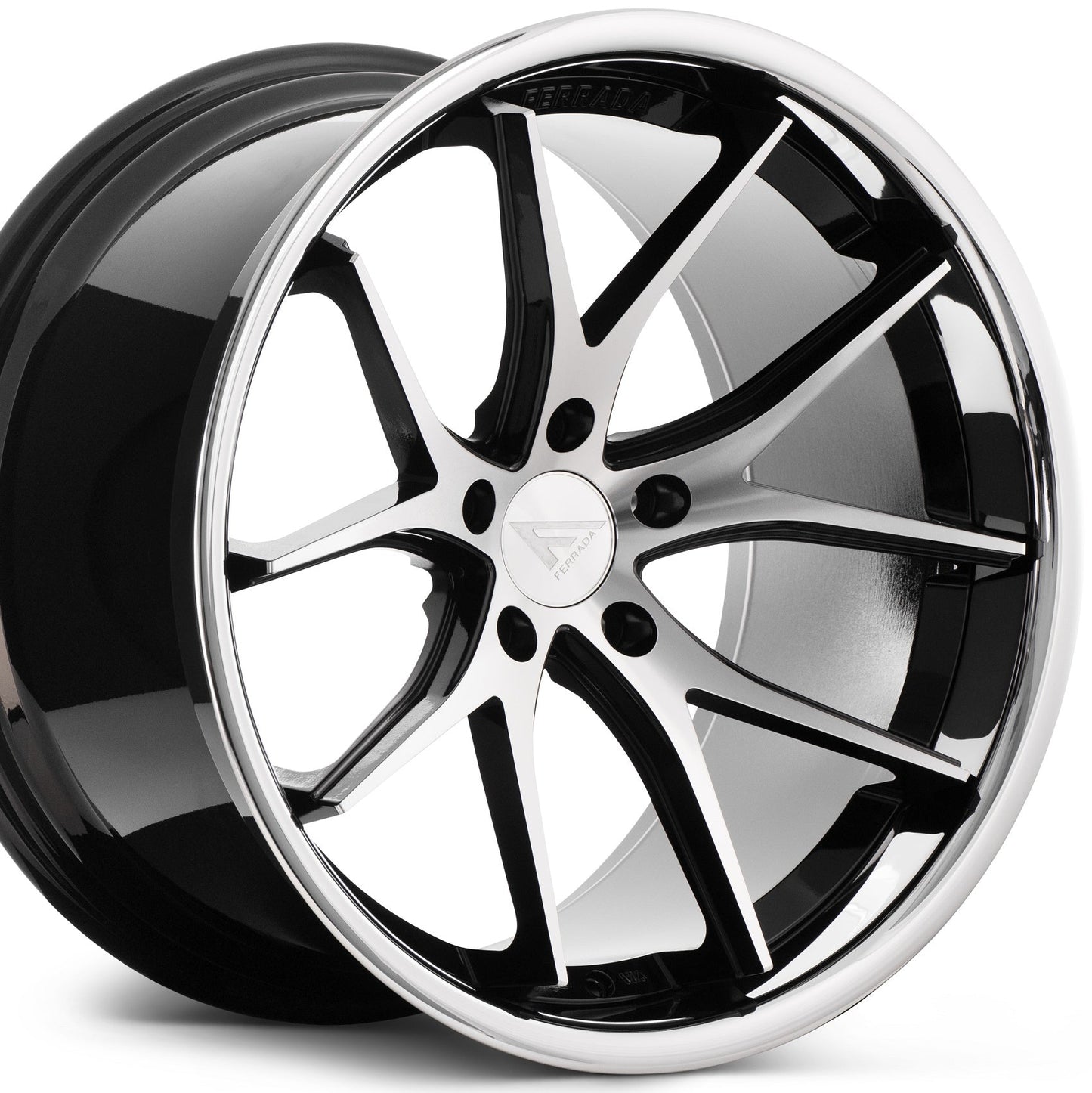 22" (Full Staggered Set) Ferrada FR2 22x9 22x11 Machine Black w/Chrome Lip Wheels-C-Dub Tech