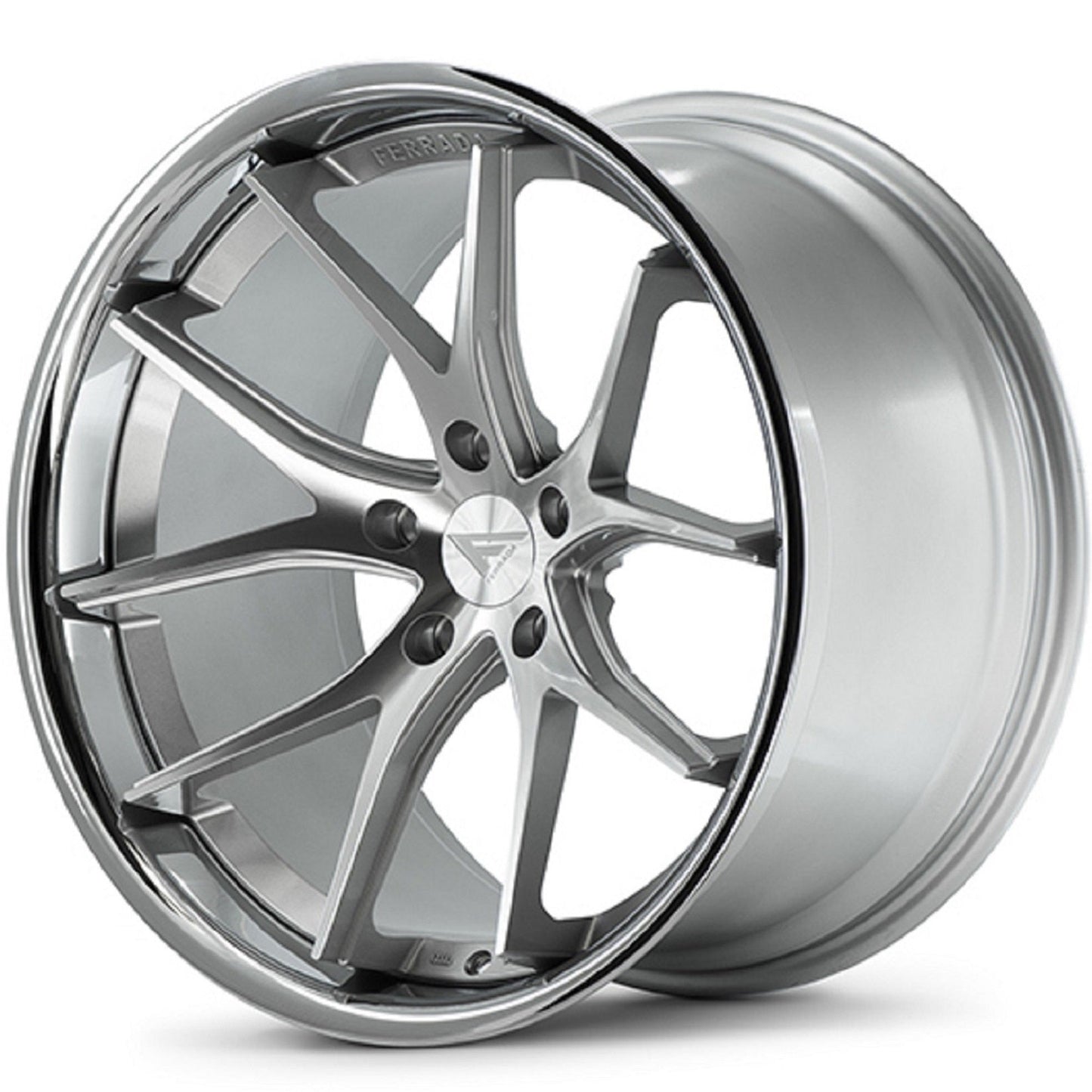 22" (Full Staggered Set) Ferrada FR2 22x9 22x11 Machine Silver w/Chrome Lip Wheels-C-Dub Tech