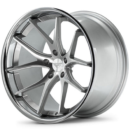 22" (Full Staggered Set) Ferrada FR2 22x9 22x11 Machine Silver w/Chrome Lip Wheels-C-Dub Tech