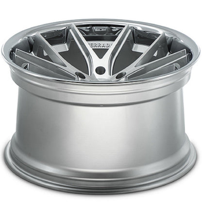 22" (Full Staggered Set) Ferrada FR2 22x9 22x11 Machine Silver w/Chrome Lip Wheels-C-Dub Tech