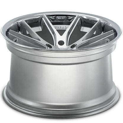20" (Full Staggered Set) Ferrada FR2 20x9 20x10.5 Machine Silver w/Chrome Lip Wheels-C-Dub Tech