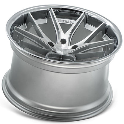 22" (Full Staggered Set) Ferrada FR2 22x9 22x11 Machine Silver w/Chrome Lip Wheels-C-Dub Tech