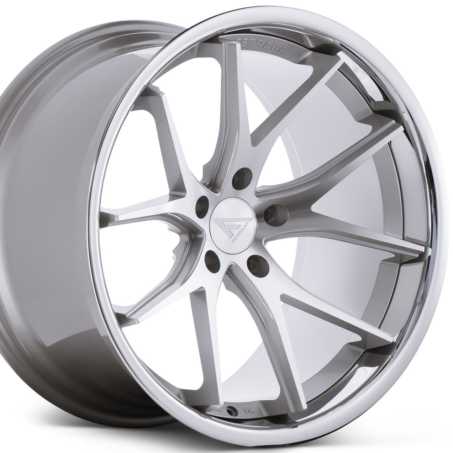 22" (Full Staggered Set) Ferrada FR2 22x9 22x11 Machine Silver w/Chrome Lip Wheels-C-Dub Tech