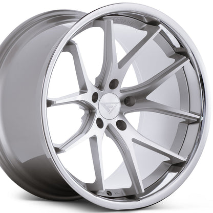 22" (Full Staggered Set) Ferrada FR2 22x9 22x11 Machine Silver w/Chrome Lip Wheels-C-Dub Tech