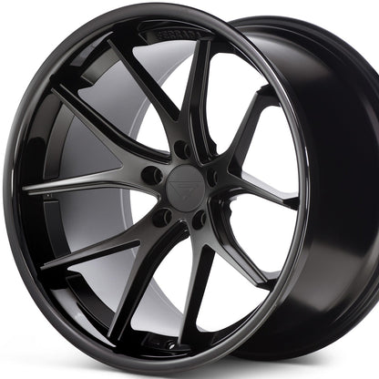 22" (Full Staggered Set) Ferrada FR2 22x9 22x11 Matte Black w/Gloss Black Lip Wheels-C-Dub Tech