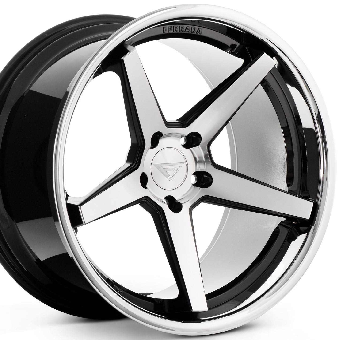 22" (Full Staggered Set) Ferrada FR3 22x9 22x11 Machine Black w/Chrome Lip Wheels-C-Dub Tech