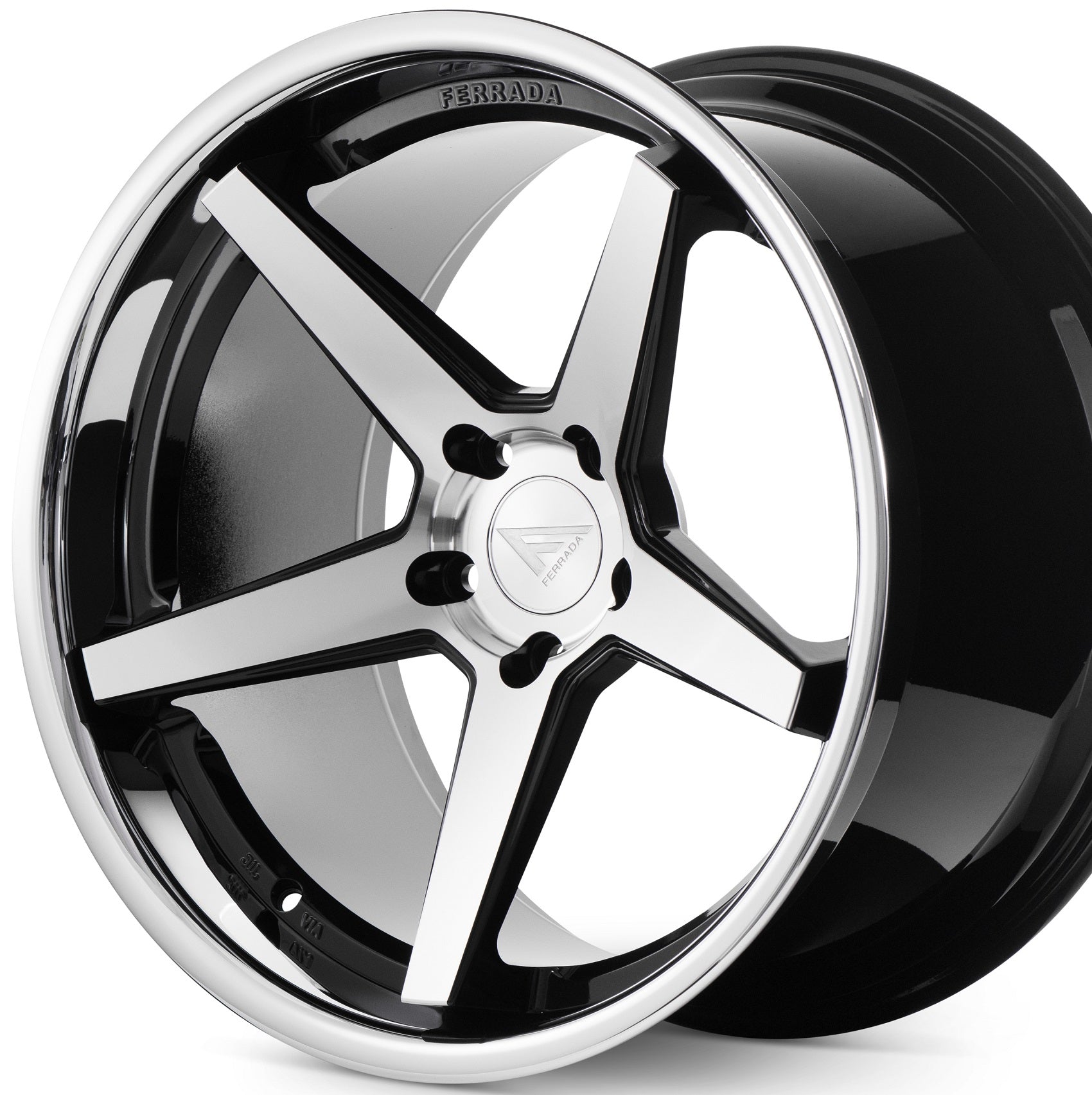 22" (Full Staggered Set) Ferrada FR3 22x9.5 22x11 Machine Black w/Chrome Lip Wheels-C-Dub Tech