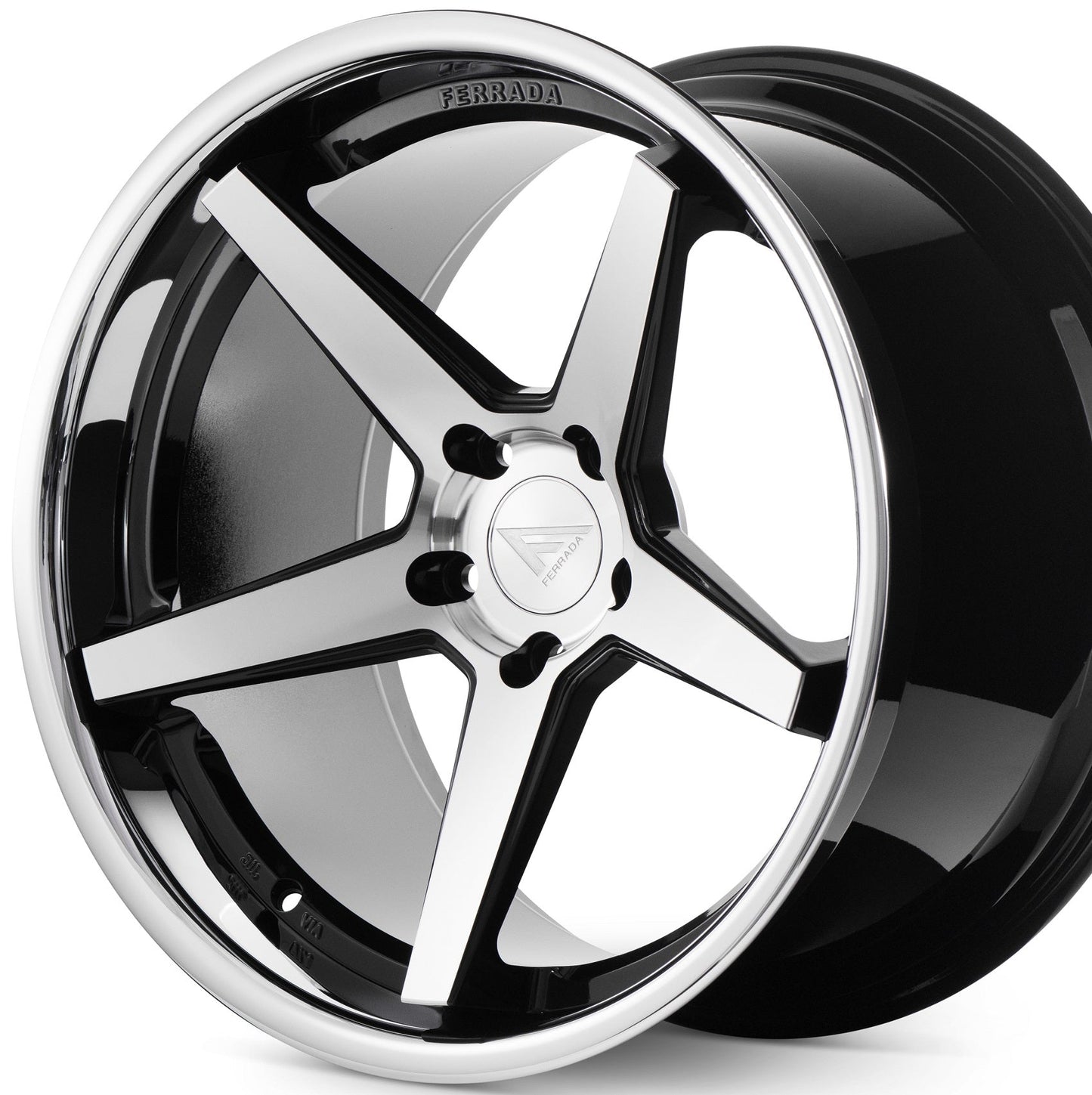 22" (Full Staggered Set) Ferrada FR3 22x9 22x11 Machine Black w/Chrome Lip Wheels-C-Dub Tech