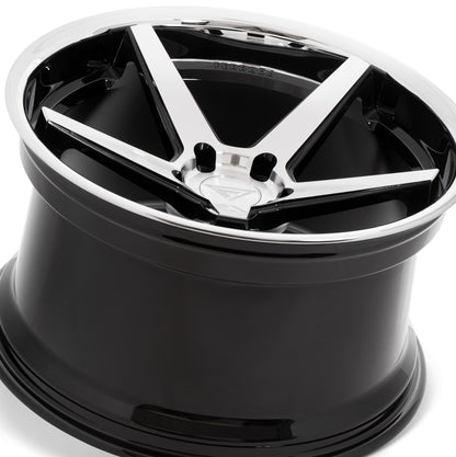 22" (Full Staggered Set) Ferrada FR3 22x9.5 22x11 Machine Black w/Chrome Lip Wheels-C-Dub Tech