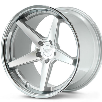 22" (Full Staggered Set) Ferrada FR3 22x9.5 22x11 Machine Silver w/Chrome Lip Wheels-C-Dub Tech