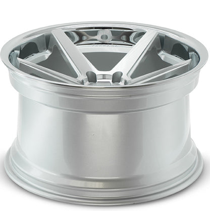 22" (Full Staggered Set) Ferrada FR3 22x9.5 22x11 Machine Silver w/Chrome Lip Wheels-C-Dub Tech