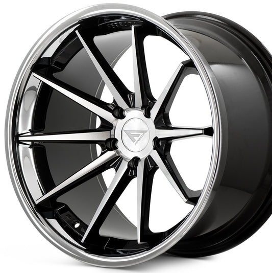 22" (Full Staggered Set) Ferrada FR4 22x9 22x11 Machine Black w/Chrome Lip Wheels-C-Dub Tech