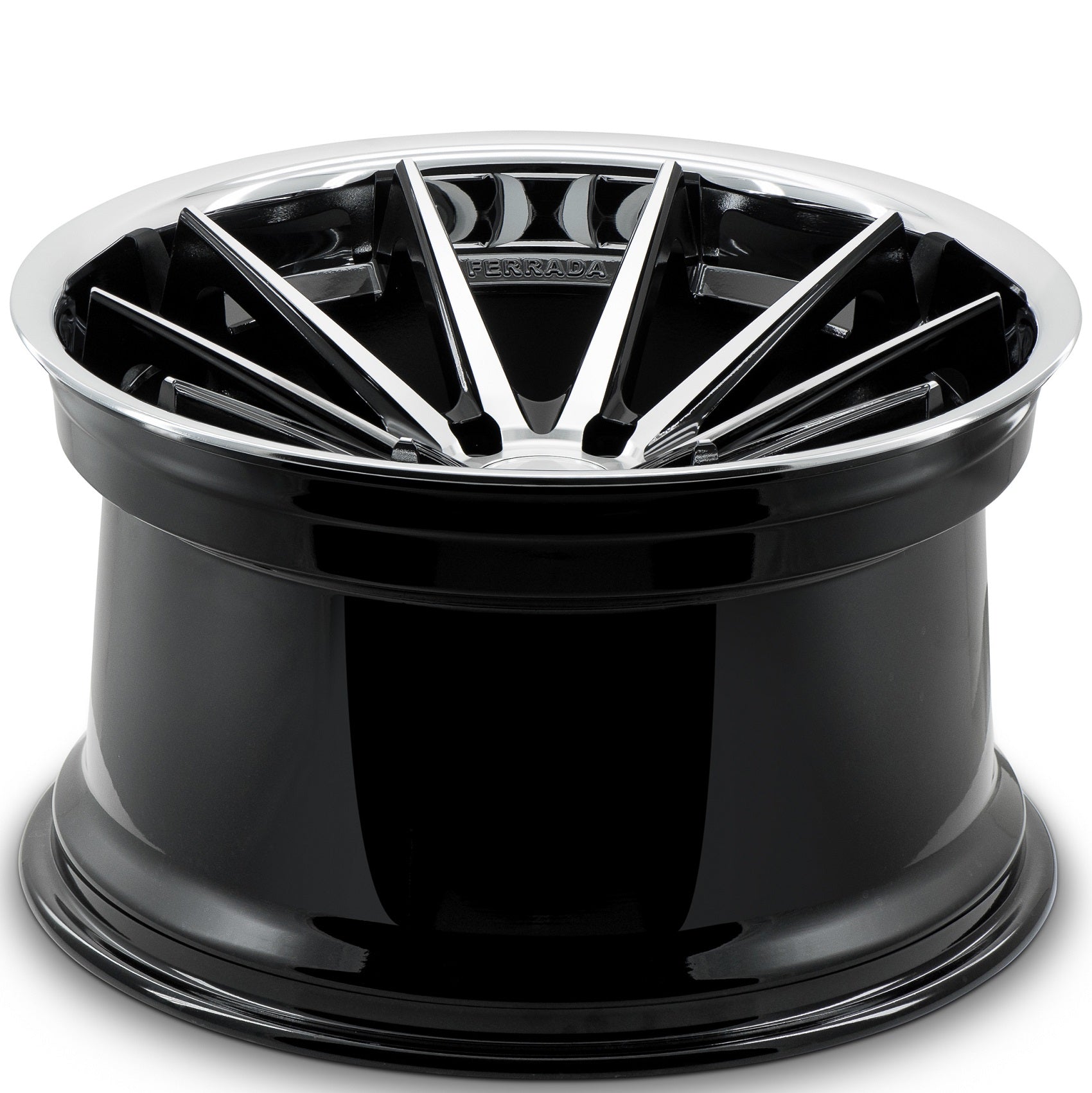 22" (Full Staggered Set) Ferrada FR4 22x9.5 22x11 Machine Black w/Chrome Lip Wheels-C-Dub Tech