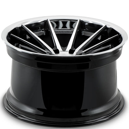 22" (Full Staggered Set) Ferrada FR4 22x9.5 22x11 Machine Black w/Chrome Lip Wheels-C-Dub Tech