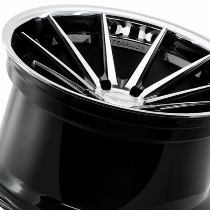 22" (Full Staggered Set) Ferrada FR4 22x9 22x10.5 Machine Black w/Chrome Lip Wheels-C-Dub Tech