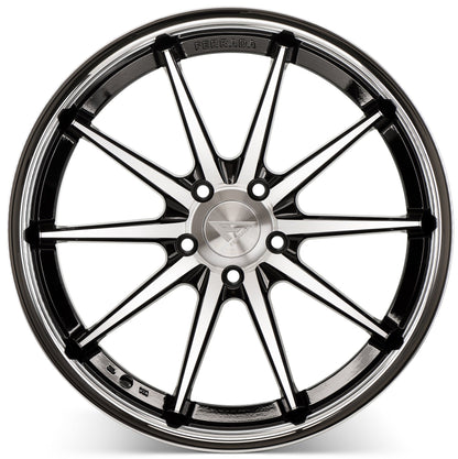 22" (Full Staggered Set) Ferrada FR4 22x9.5 22x11 Machine Black w/Chrome Lip Wheels-C-Dub Tech