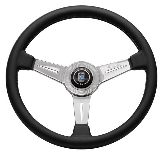 Nardi Classic - 360mm (Black Leather / Glossy Spokes w/ Grey Stitching)