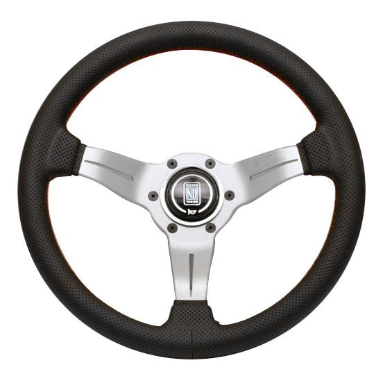Nardi Deep Corn - 330mm (Black Perforated Leather / White Anodized Spokes w/ Red Stitching)