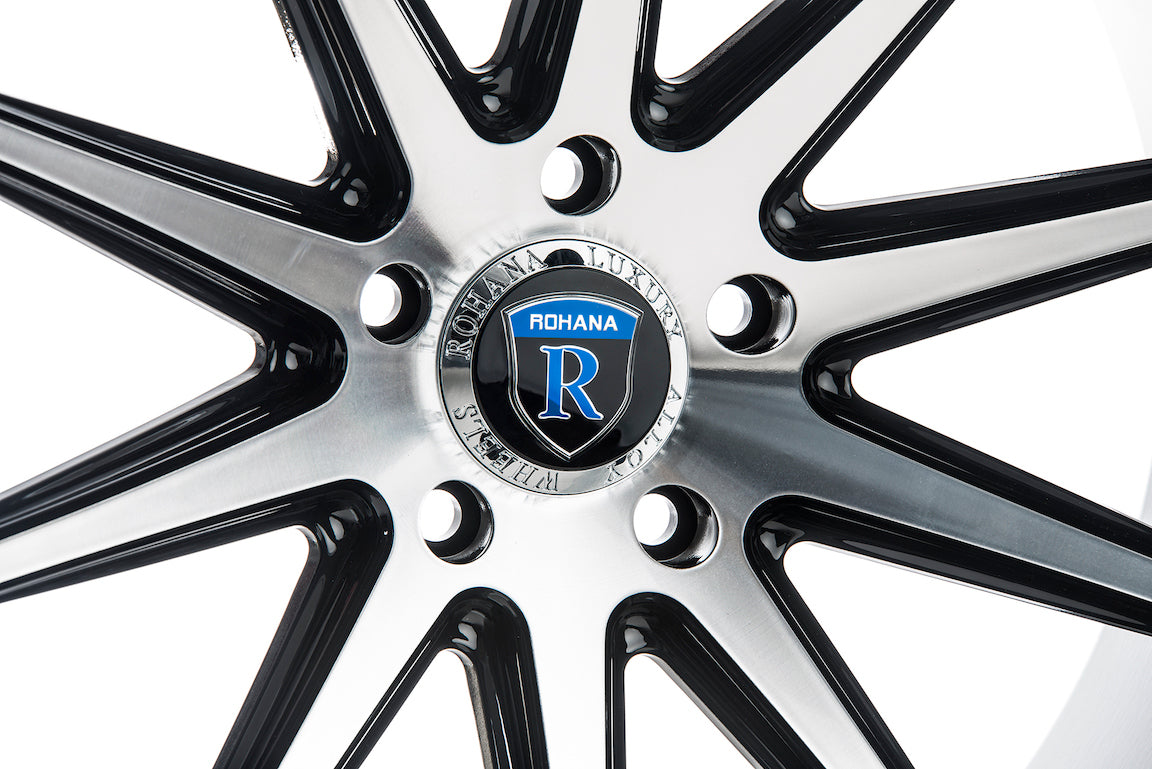 Rohana RC10 Wheel, 19X9.5, 5-114.3, +20, Machine Black/Chrome Lip - RC1019955114MA20