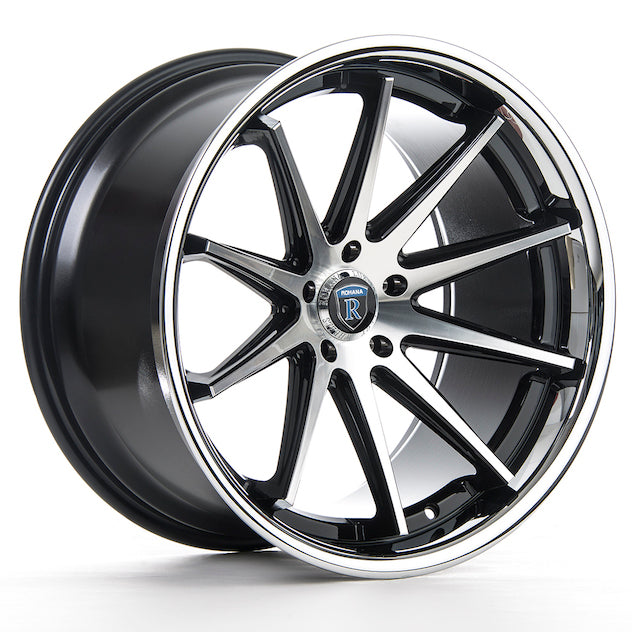 Rohana RC10 Wheel, 19X9.5, 5-114.3, +20, Machine Black/Chrome Lip - RC1019955114MA20