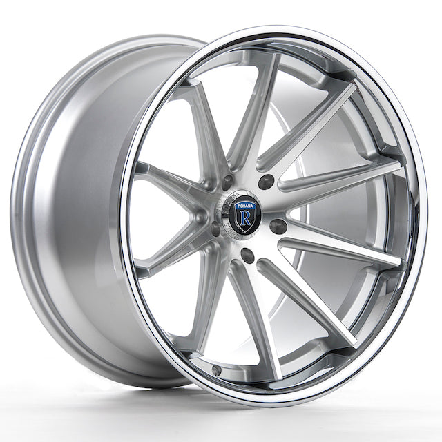 Rohana RC10 Wheel, 20X10, 5-120, +40, Machine Silver/Chrome Lip - RC1020105120MS40