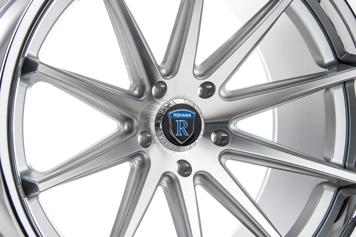 Rohana RC10 Wheel, 22X10.5, 5-115, +13, Machine Silver/Chrome Lip - RC10221055115MS13