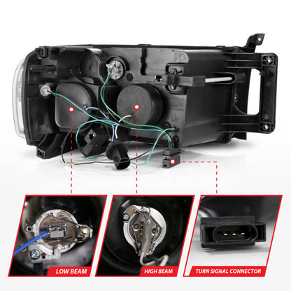 ANZO 2002-2005 Dodge Ram 1500 Projector Headlights w/ Halo Chrome - 111491-C-Dub Tech