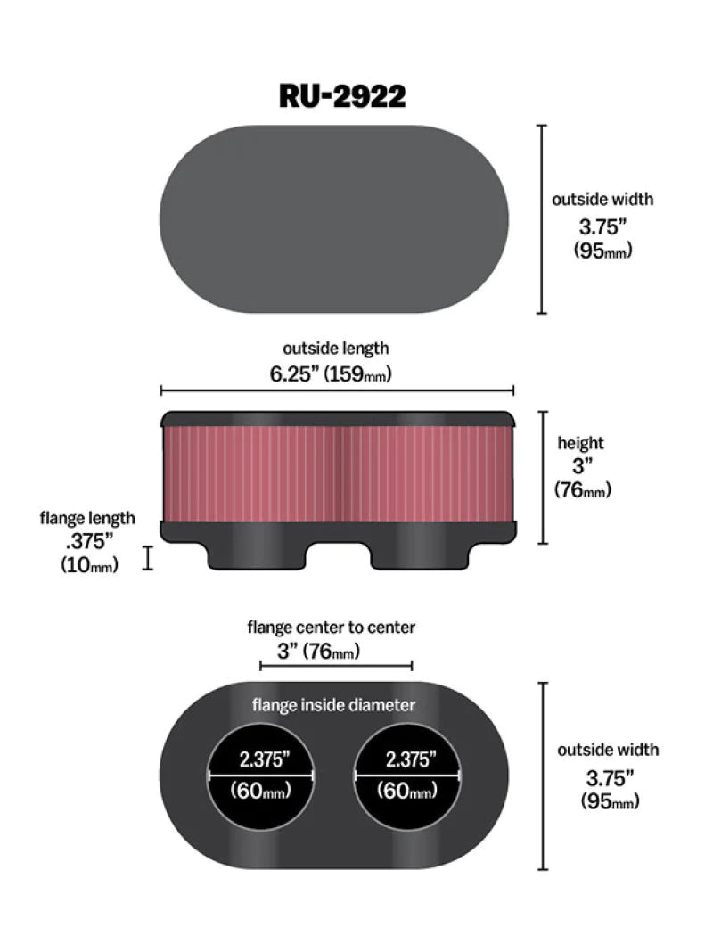 K&N Filter Universal Filter 2 3/4 inch Dual Flange GSXR - RU-2922