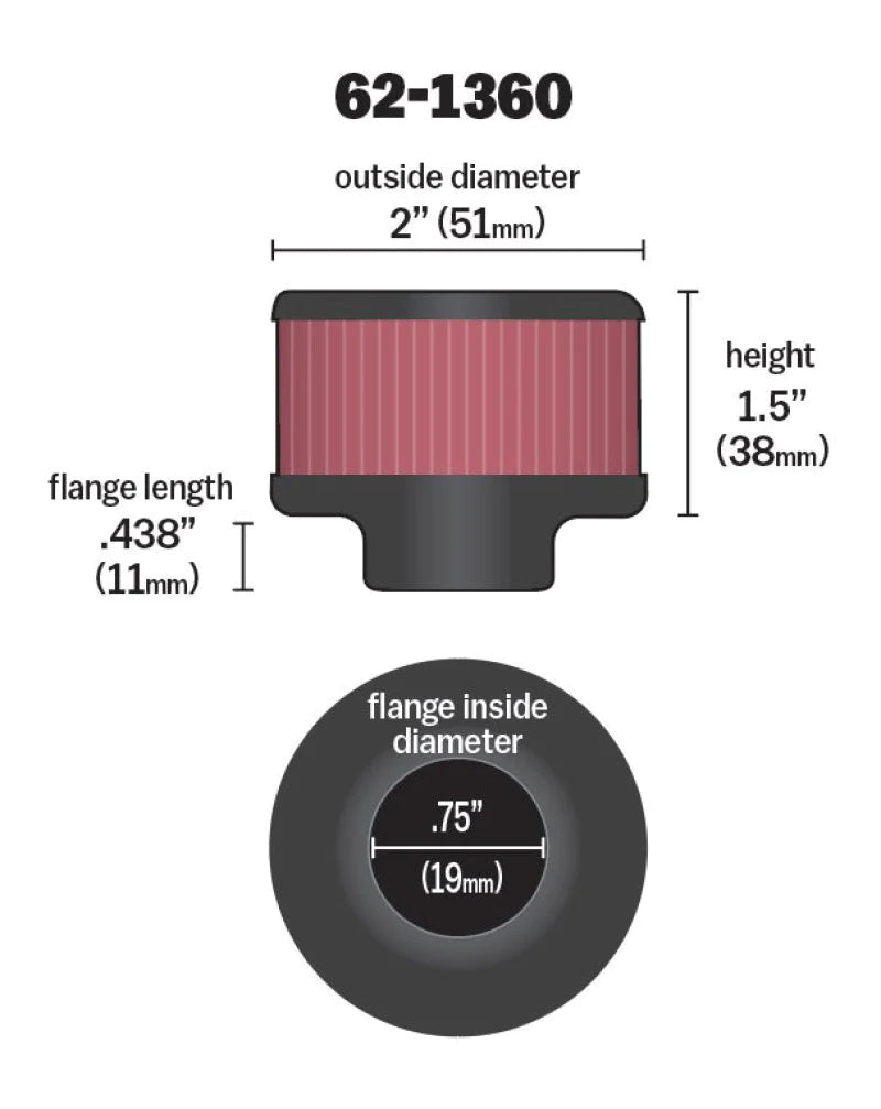 K&N 3/4 inch ID 2 inch OD 1.5 inch H - 62-1360