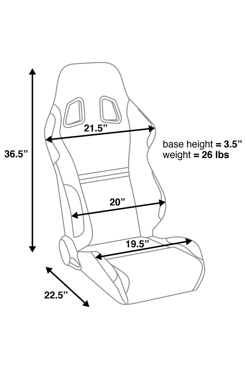 Corbeau A4 Reclining Seat Pair (Driver & Passenger) - Black Cloth Wide 60091WPR