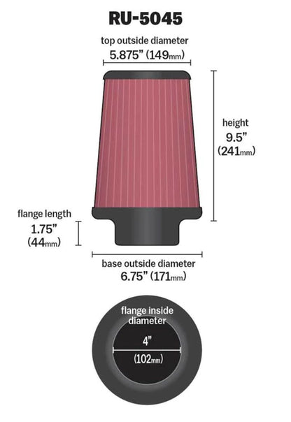 K&N Filter 4 inch Flange 6 3/4 inch OD Base - RU-5045