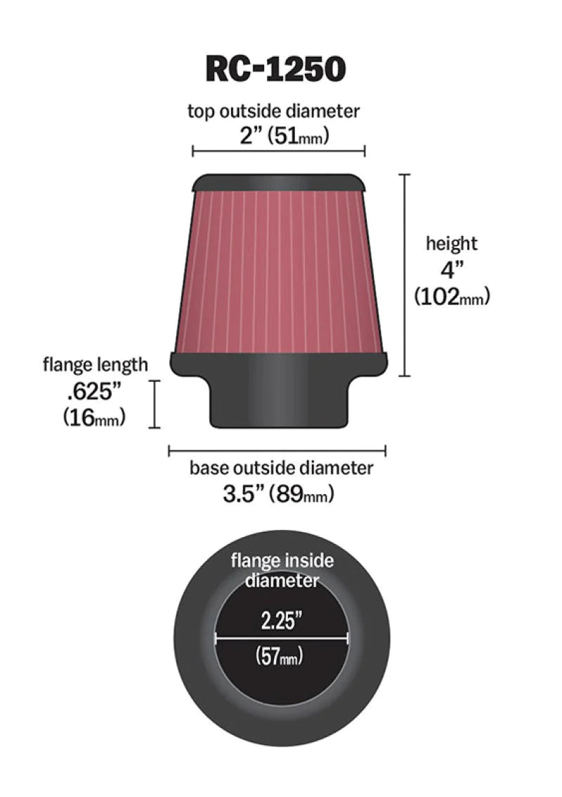 K&N Universal Chrome Filter 2.25 Inch Flange / 3.5 Inch - RC-1250