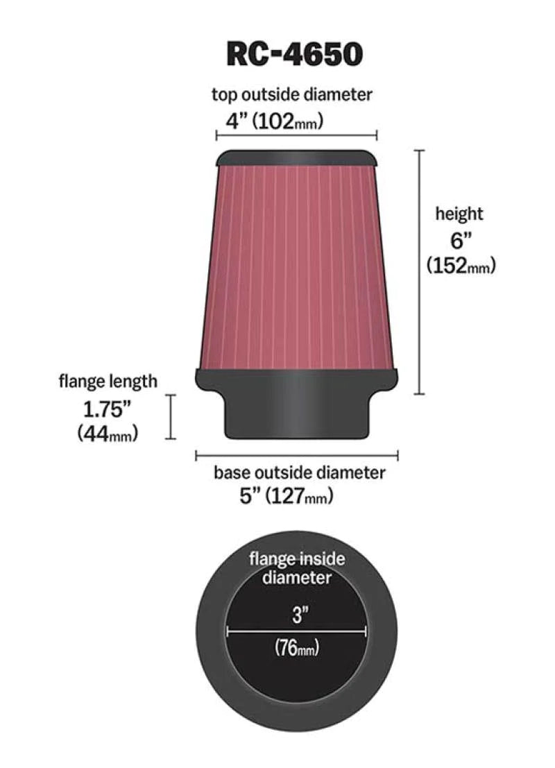 K&N Universal Chrome Filter - Round Tapered 5in Base OD - RC-4650