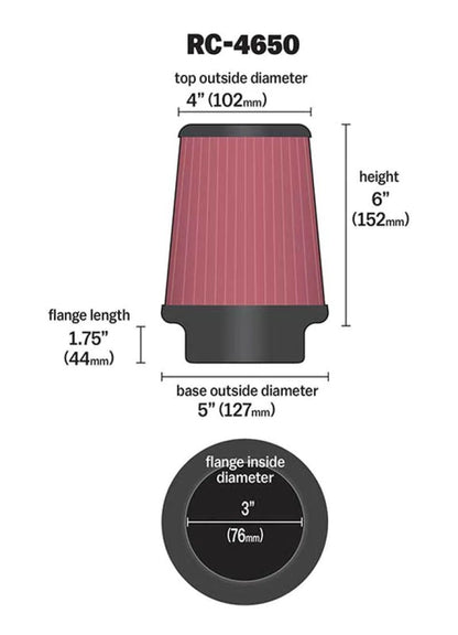 K&N Universal Chrome Filter - Round Tapered 5in Base OD - RC-4650
