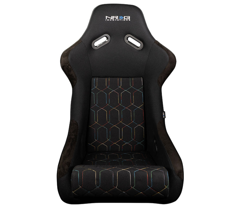 NRG FRP Bucket Seat (Black w/ Multi Color Geometric Pattern) - FRP-300-MGEO-BK