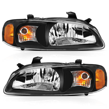 ANZO 2000-2002 Nissan Sentra Crystal Headlight Black Amber Reflector - 121536