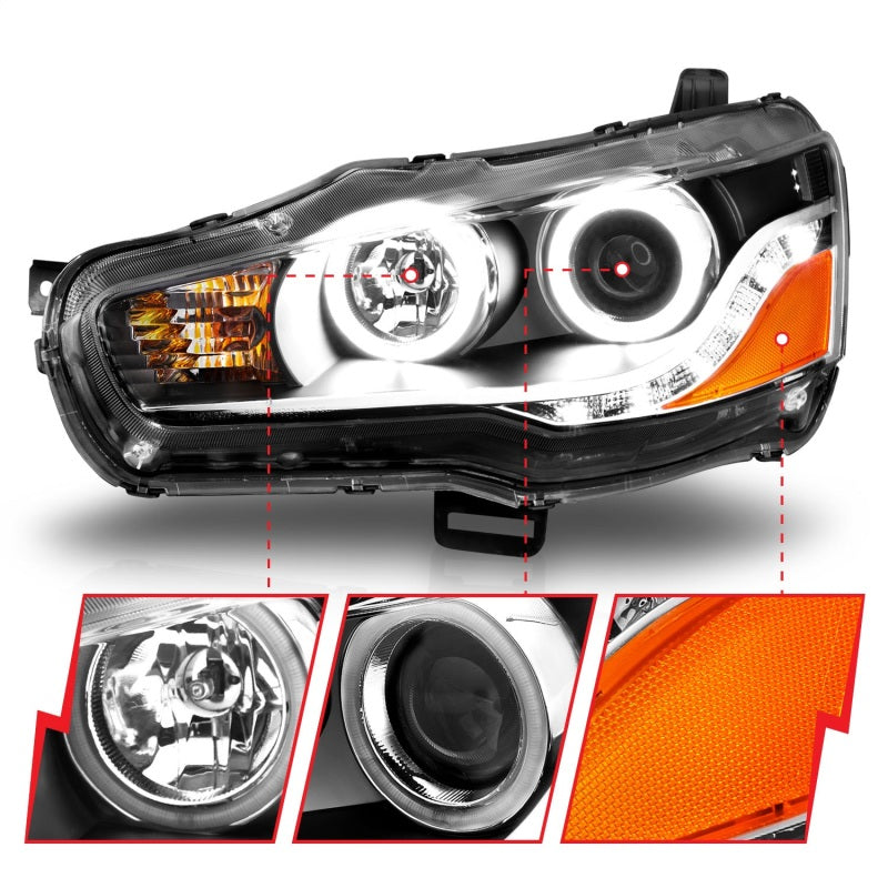 ANZO 2008-2015 Mitsubishi Lancer Projector Headlights w/ Halo Black (CCFL) - 121428-C-Dub Tech