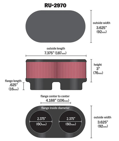 K&N Filter Universal  Filter 2 3/8 inch Dual Flange 107mm - RU-2970